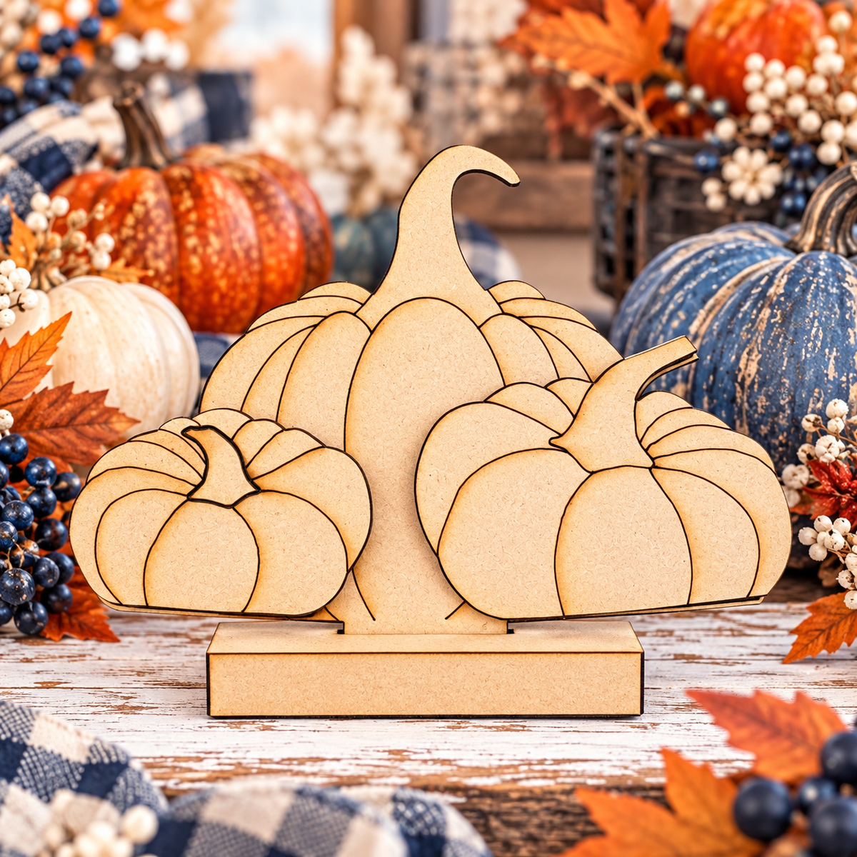 🎃 Little Triple Pumpkin Shelf Sitter Wood Blank