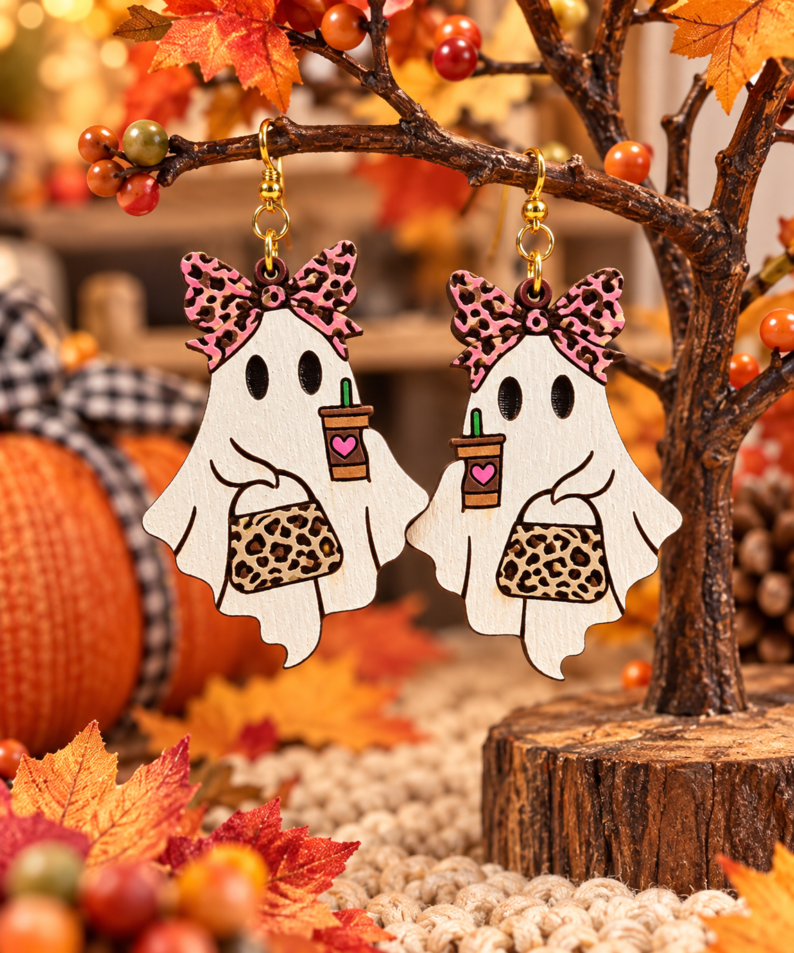 Spooky Chic Ghost Earring DIY Kit | Leopard Print Ghost Earrings