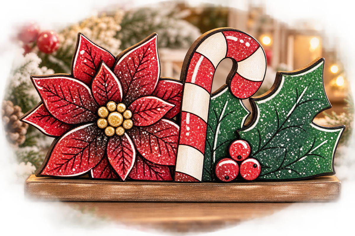 🎄 Little Poinsettia Christmas Shelf Sitter Wood Blank