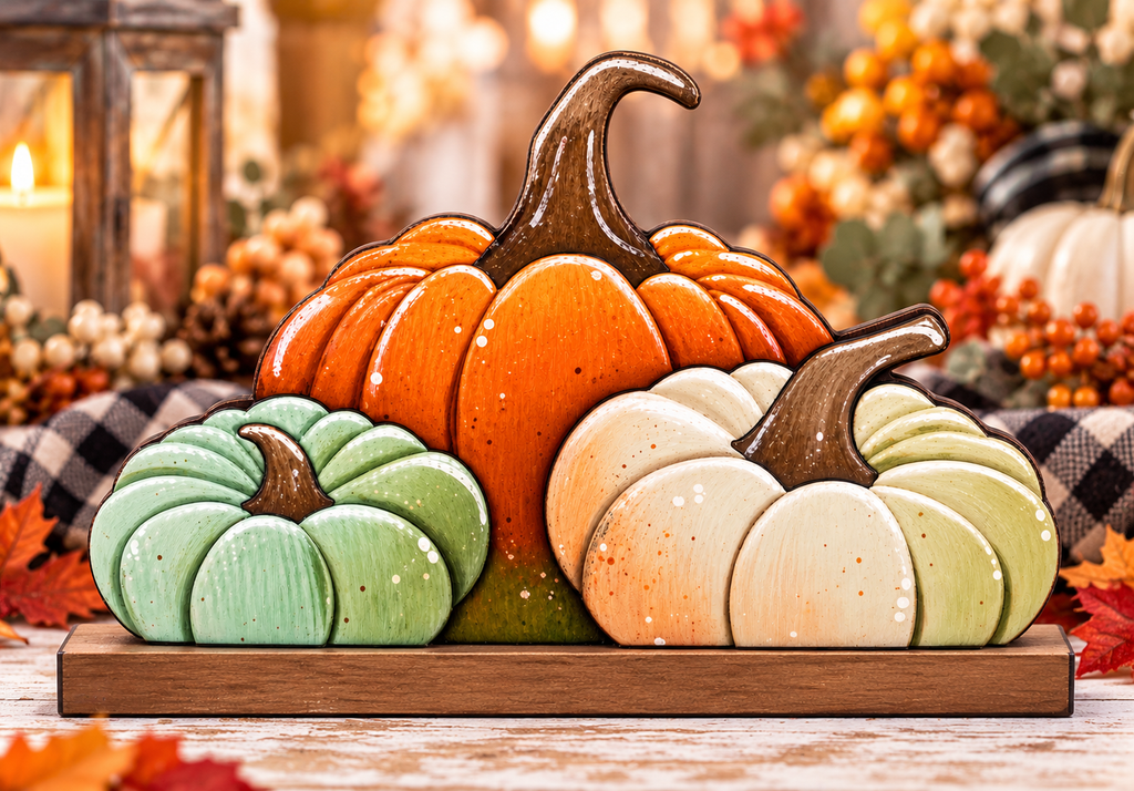 🎃 Little Triple Pumpkin Shelf Sitter Wood Blank