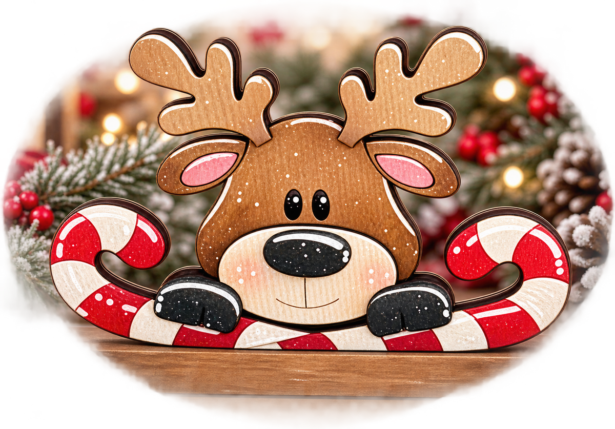 🦌🍬 Little Reindeer Candy Cane Shelf Sitter Wood Blank