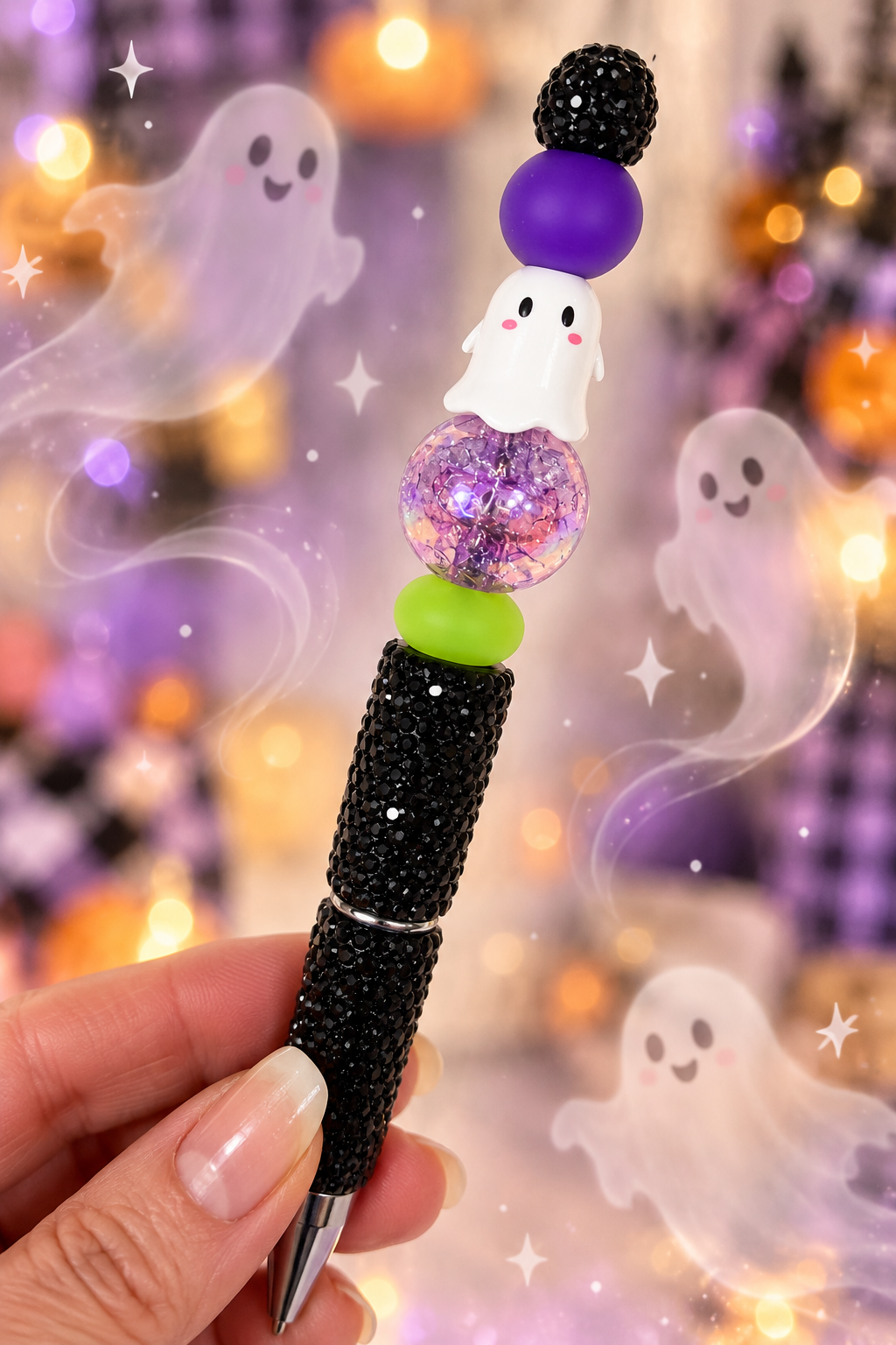 👻 Boo-tiful Ghost Beaded Pen 💜🖤