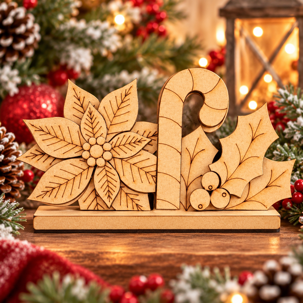 🎄 Little Poinsettia Christmas Shelf Sitter Wood Blank