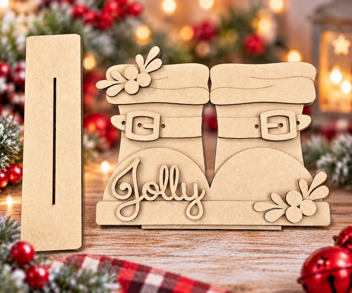 🎄 Jolly Boots Wood Blank Shelf Sitter 🎄