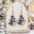 ⛄ Black & White Plaid Snowman Earrings