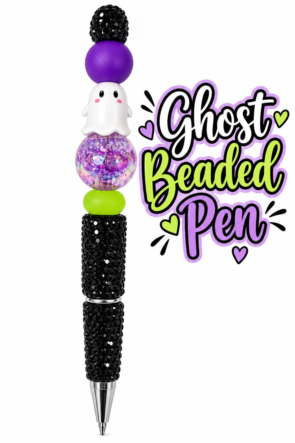 👻 Boo-tiful Ghost Beaded Pen 💜🖤