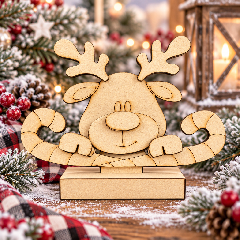 🦌🍬 Little Reindeer Candy Cane Shelf Sitter Wood Blank